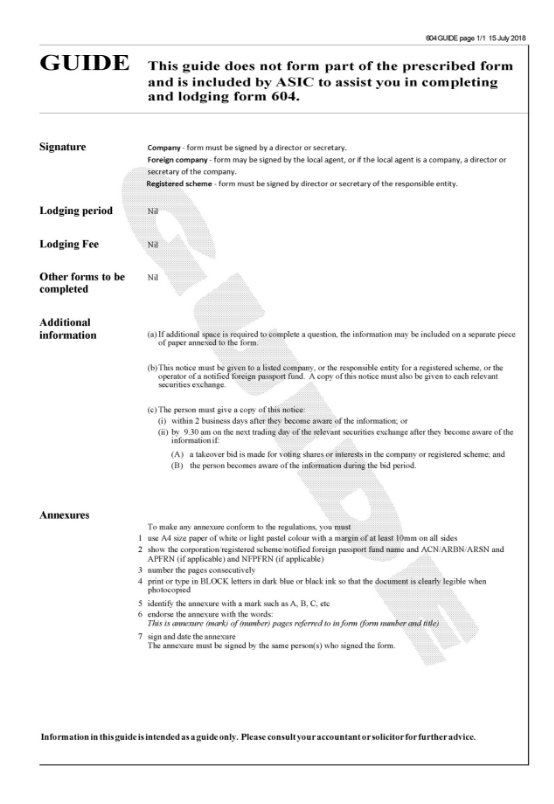 A guide to assist completing and lodging form 604